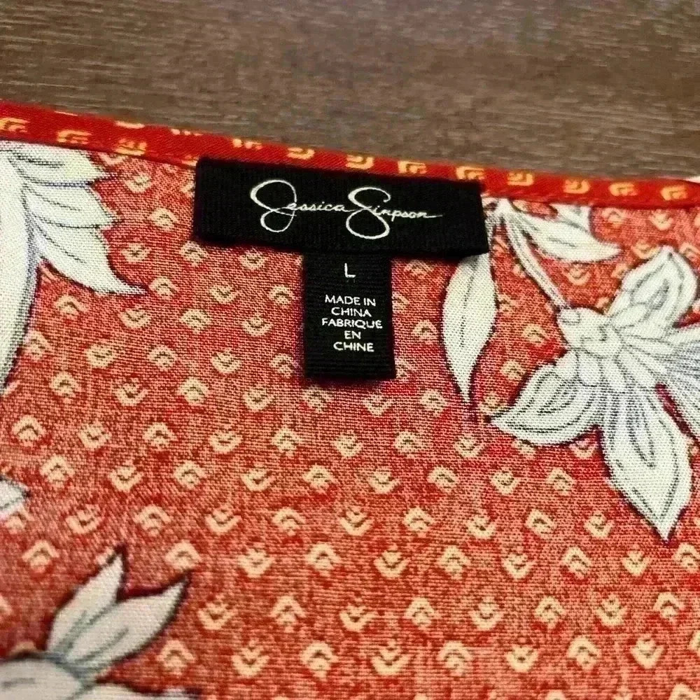 Jessica Simpson Tops | Floral Print Blouse | Color: Cream/Red | Size: L - Picture 3 of 3